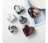 Spécimen de Cristal sculpté à la Main en Forme de cœur d'agate Mousse Naturelle - 5-6 cm (sans Trou)