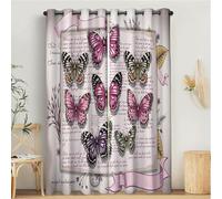 Spécimen De Journal De Papillons Vintage Rideau Occultant - Décoration de Porte Fenêtre Intérieurs - 140x160cm Tenture Opaque à Oeillets Pays Américain Thermique Isolant Anti Chaleur et, Rose Violet