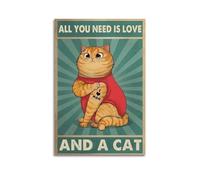 SPECLLY Impression sur toile vintage avec inscription « All You Need is Love and A Cat » - Décoration murale pour salon - 20 x 30 cm