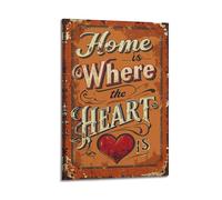 SPECLLY Poster vintage « Home Is Where Your Heart Is » - Impression sur toile pour salon - 50 x 75 cm - Style cadre