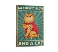 SPECLLY Poster vintage sur toile avec cadre « All You Need is Love and A Cat » - Décoration murale pour salon - 50 x 75 cm