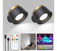 Speclux Applique Murale LED Sans Fil - Télécommande Intérieure - 3 Niveaux De luminosité Et 13 RVB - Magnétique Rotative à 360° - Pour Salon, Chambre à Coucher, Escalier, Couloir (2 Pièces Noir)