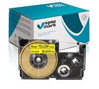 Specmark Bande d'Étiquettes XR-9YW Jeu de Rubans Encreurs pour Imprimantes d'Étiquettes - Ruban Jaune - Imprimé Noir - Compatible avec la Plupart des Imprimantes Casio - 9 mm x 8 m
