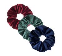 Specora - Classic Velvet Scrunchie Tri-Color Trendy - Lot de 3 - 14 cm - Rouge bordeaux, bleu marine et vert pétrole - Doux, volumineux et doux pour les cheveux