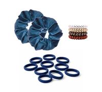 Specora Lot de 16 élastiques à cheveux classiques - Mélange bleu - 3 en 1 avec basiques bleus et 4 spirales de couleurs différentes