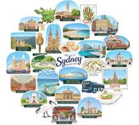 Spectaculaires Stickers De Voyage Sydney (28 Pcs) - Illustrés À La Main, Style Gouache, Décalcomanies Thématiques D¿Australie Pour Journaux, Albums, Ordinateur Portable