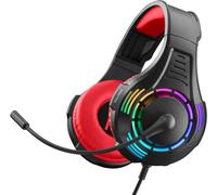Spectra Casque Gaming pour PC/PS4/PS5/Xbox One/Xbox Series XS/Tablette/Mobile, Casque avec Microphone Pliable et Effets Lumineux RVB - Rouge