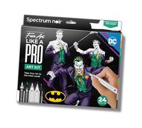 Spectrum Noir - Pro Fan Art Set - 24 pièces - The Joker - Marqueurs et stylos professionnels - Motifs authentiques sur papier de haute qualité - Kit d'art de qualité supérieure sous licence DC