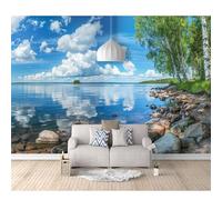 SPECUFX 3D Art Self-adhesive Wallpaper Mural Lake birch stone landscape 100x70cm Print Photo Bedroom Restaurant Office Family Living Hallway