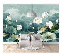 SPECUFX 3D Art Self-adhesive Wallpaper Mural Retro lotus moon night scene 100x70cm Print Photo Bedroom Restaurant Office Family Living Hallway