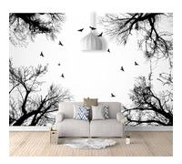 SPECUFX 3D Effect Photo Self-adhesive Wallpaper Black and white branches bird plants 100x70cm Panoramic Wall Tapestry Mural Large Bedroom Eco-Friendly Decoration