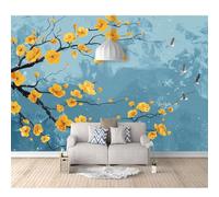 SPECUFX 3D Effect Photo Self-adhesive Wallpaper Oil on gold, flowers, branches, blue 100x70cm Panoramic Wall Tapestry Mural Large Bedroom Eco-Friendly Decoration