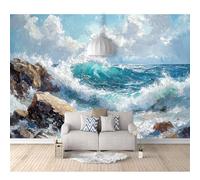SPECUFX 3D Effect Photo Self-adhesive Wallpaper Wave rock art painting 100x70cm Panoramic Wall Tapestry Mural Large Bedroom Eco-Friendly Decoration