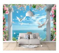 SPECUFX 3D Effect Photo Self-adhesive Wallpaper Window view pigeons 100x70cm Panoramic Wall Tapestry Mural Large Bedroom Eco-Friendly Decoration