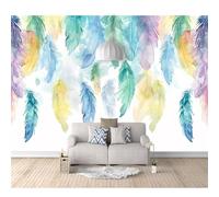 SPECUFX 3D Effect Self-adhesive Wallpaper Murals Bohemian watercolor colored feathers 100x70cm Photo Wall Decoration Living Room for Bedroom