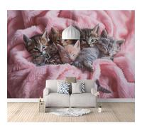 SPECUFX 3D Effect Self-adhesive Wallpaper Murals Cute cat animal pink 100x70cm Photo Wall Decoration Living Room for Bedroom