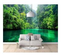SPECUFX 3D Effect Self-adhesive Wallpaper Murals Mountains, rivers, trees, forests, green landscapes 100x70cm Photo Wall Decoration Living Room for Bedroom