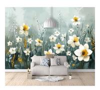 SPECUFX 3D Effect Self-adhesive Wallpaper Murals Oil painting white flowers gray flowers 100x70cm Photo Wall Decoration Living Room for Bedroom
