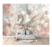 SPECUFX 3D Effect Wall Sticker Poster Dreamy horse pink flowers 100x70cm Landscape Pictures Wallpapers Art Decals for Bedroom Living Room Home Decoration