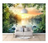 SPECUFX 3D Effect Wall Sticker Poster Swan Lake Forest Sunset Nature Landscape 100x70cm Landscape Pictures Wallpapers Art Decals for Bedroom Living Room Home Decoration