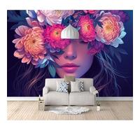 SPECUFX 3D Effect Wall Sticker Poster Woman face flowers 100x70cm Landscape Pictures Wallpapers Art Decals for Bedroom Living Room Home Decoration