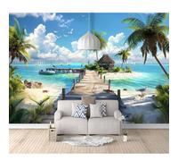 SPECUFX 3D Mural Paintings for Wall Bridge beach island cloud tree landscape 100x70cm Effect Murals Art Design Print Home Decoration Bedroom Living Room