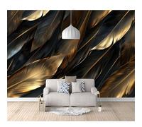 SPECUFX 3D Mural Paintings for Wall Huge black and gold feathers 100x70cm Effect Murals Art Design Print Home Decoration Bedroom Living Room