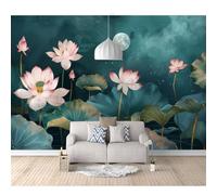 SPECUFX 3D Mural Paintings for Wall Lotus blue night moon 100x70cm Effect Murals Art Design Print Home Decoration Bedroom Living Room