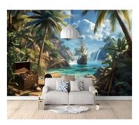 SPECUFX 3D Mural Paintings for Wall Pirate ship with palm trees on the sea 100x70cm Effect Murals Art Design Print Home Decoration Bedroom Living Room