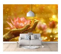 SPECUFX 3D Mural Photo Self-adhesive Wallpaper Golden Hand Lotus Zen 100x70cm Interior Decor Panel Wall Bathroom Restaurant Hall Living Room Hallway