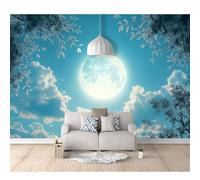 SPECUFX 3D Mural Photo Self-adhesive Wallpaper Night sky moon tree leaf clouds 100x70cm Wall Art Poster Decorative Stickers Background for Living room