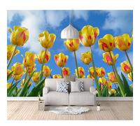 SPECUFX 3D Mural Photo Self-adhesive Wallpaper tulip flowers in the sky 100x70cm Interior Decor Panel Wall Bathroom Restaurant Hall Living Room Hallway