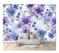 SPECUFX 3D Mural Photo Self-adhesive Wallpaper Watercolor leaves with purple flowers 100x70cm Art Wall Posters Stickers for Living Room Tv Sofa Theme Hotel Corridor Background