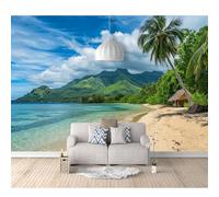 SPECUFX 3D Mural Self-adhesive Wallpaper Beach, sea, coconut palms, mountain view 100x70cm Wall Poster Murals Modern Living Room Bedroom Background Painting Art Posters