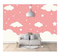 SPECUFX 3D Mural Self-adhesive Wallpaper Cartoon girl pink clouds with stars 100x70cm Living Room Bedroom Background Wall Paper