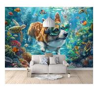 SPECUFX 3D Mural Self-adhesive Wallpaper Corgi underwater 100x70cm Hotel Wall Photo Art Poster Picture Tv Background Boys And Girls Room Decor
