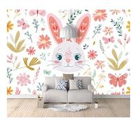 SPECUFX 3D Mural Self-adhesive Wallpaper Cute cartoon rabbit animal flower butterfly 100x70cm Wall Poster Murals Modern Living Room Bedroom Background Painting Art Posters