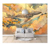 SPECUFX 3D Mural Self-adhesive Wallpaper Fantasy flying whale watercolor is colorful 100x70cm Living Room Bedroom Background Wall Paper