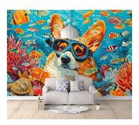SPECUFX 3D Mural Self-adhesive Wallpaper For Living Room Bedroom Corgi underwater 100x70cm Background Picture Wall Photo Poster