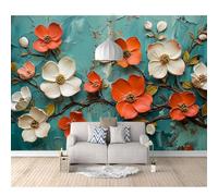 SPECUFX 3D Mural Self-adhesive Wallpaper For Living Room Bedroom Peach blossom cyan oil painting flowers 100x70cm Background Picture Wall Photo Poster