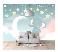 SPECUFX 3D Photo Mural Self-adhesive Wallpaper Cartoon cute elephant moon stars 100x70cm Wall Poster Tv Background Decorative Decal Art for Room Living Bedroom Restaurant