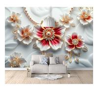 SPECUFX 3D Photo Mural Self-adhesive Wallpaper Embossed with large flowers white 100x70cm Wall Poster Tv Background Decorative Decal Art for Room Living Bedroom Restaurant