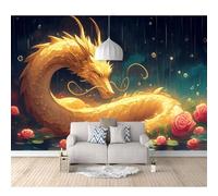 SPECUFX 3D Photo Mural Self-adhesive Wallpaper Golden Dragon 100x70cm Wall Poster Tv Background Decorative Decal Art for Room Living Bedroom Restaurant