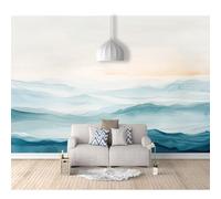 SPECUFX 3D Photo Mural Self-adhesive Wallpaper Painted abstract curves blue 100x70cm Wall Poster Tv Background Decorative Decal Art for Room Living Bedroom Restaurant