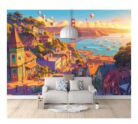 SPECUFX 3D Photo Self-adhesive Wallpaper Bridge and town view 100x70cm Bedroom Living Room Theme Stereoscopic Mural Wall Posters Art