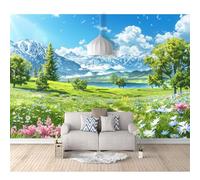 SPECUFX 3D Photo Self-adhesive Wallpaper Garden, grass, snow, mountains, clouds, landscape 100x70cm Boy and Girl Mural Waterproof Custom Art Poster Kindergarten Childre