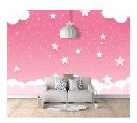 SPECUFX 3D Photo Self-adhesive Wallpaper Mural Cartoon stars, moons, clouds, pink 100x70cm Living Room The Wall for Bedroom border