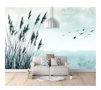 SPECUFX 3D Photo Self-adhesive Wallpaper Mural Lake reeds, hay, birds, landscape 100x70cm Living Room The Wall for Bedroom border