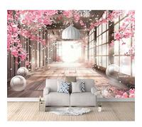 SPECUFX 3D Photo Self-adhesive Wallpaper Mural Pink hallway floral romance 100x70cm Living Room The Wall for Bedroom border