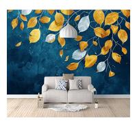 SPECUFX 3D Photo Self-adhesive Wallpaper Mural Poster Wall Art Sticker Decoration Golden leaves blue 100x70cm Pictures for Living Room Bedroom Office Corridor Dining Children